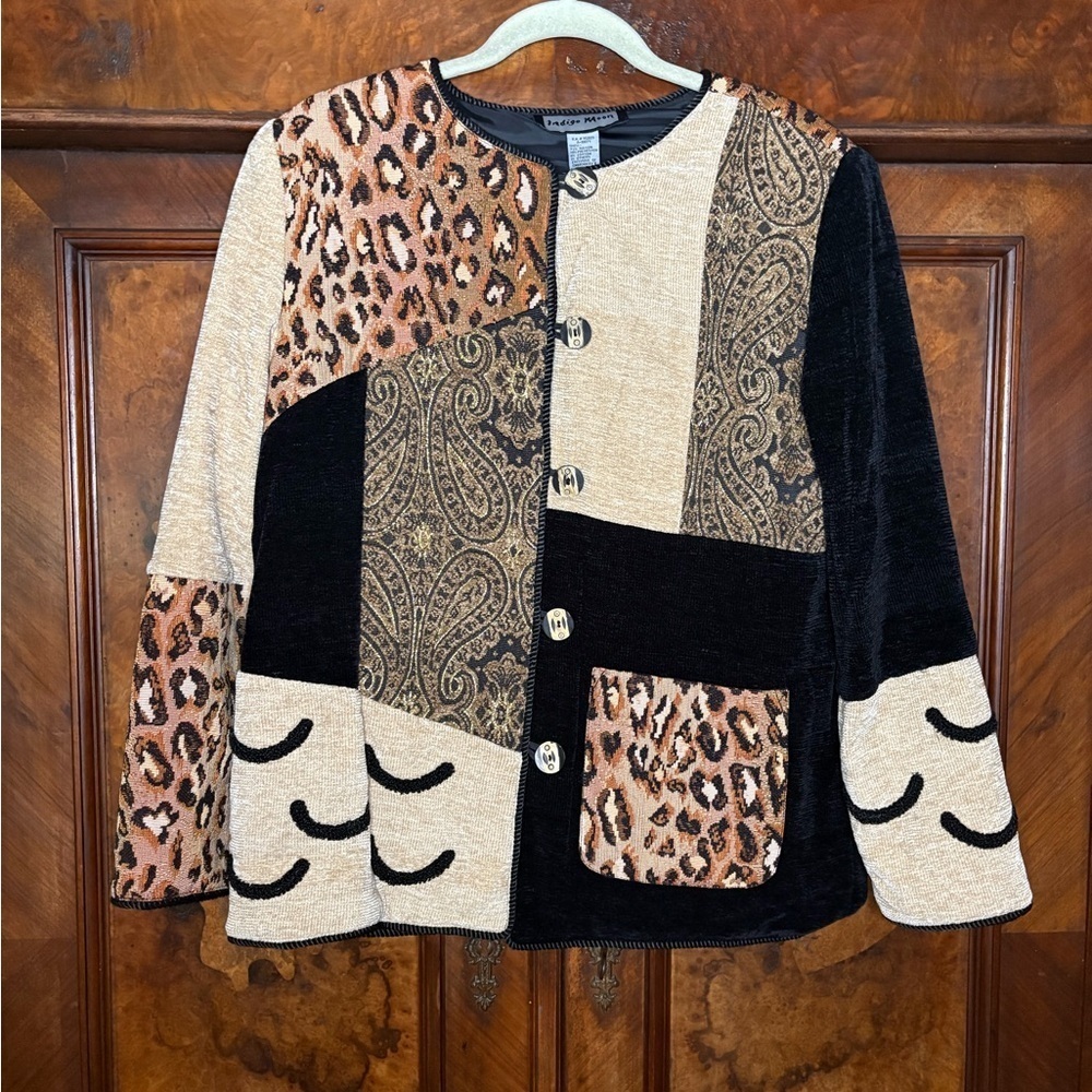 EUC Indigo Moon- Artsy Patchwork Jacket. Size M